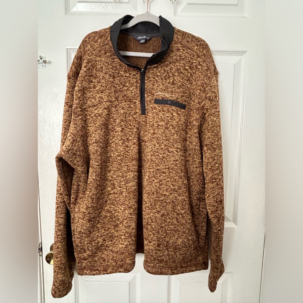 Eddie Bauer Men's Marled Brown Zip-Front Sweater